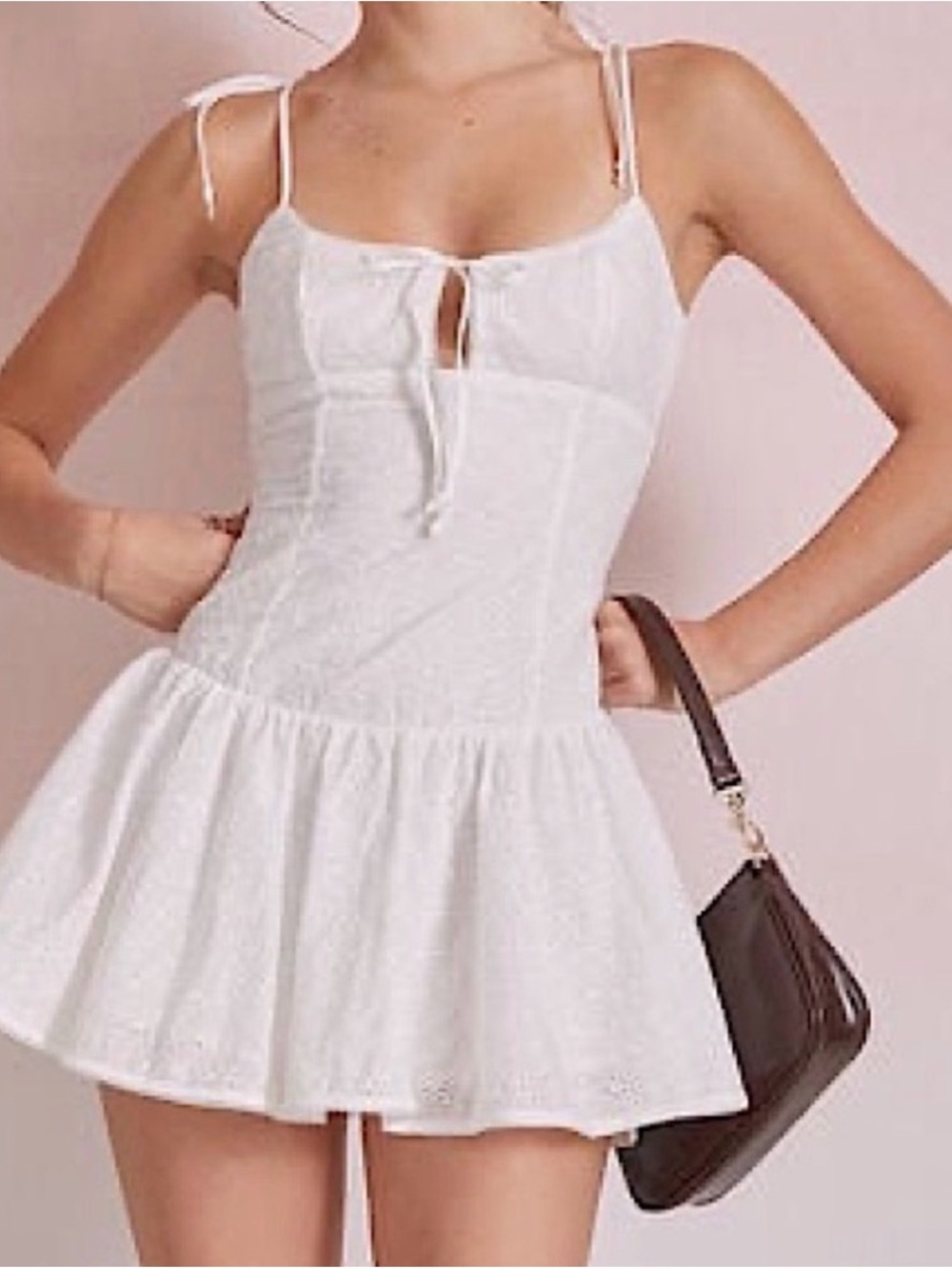 White Tie-Front Mini Dress with Ruffled Hem